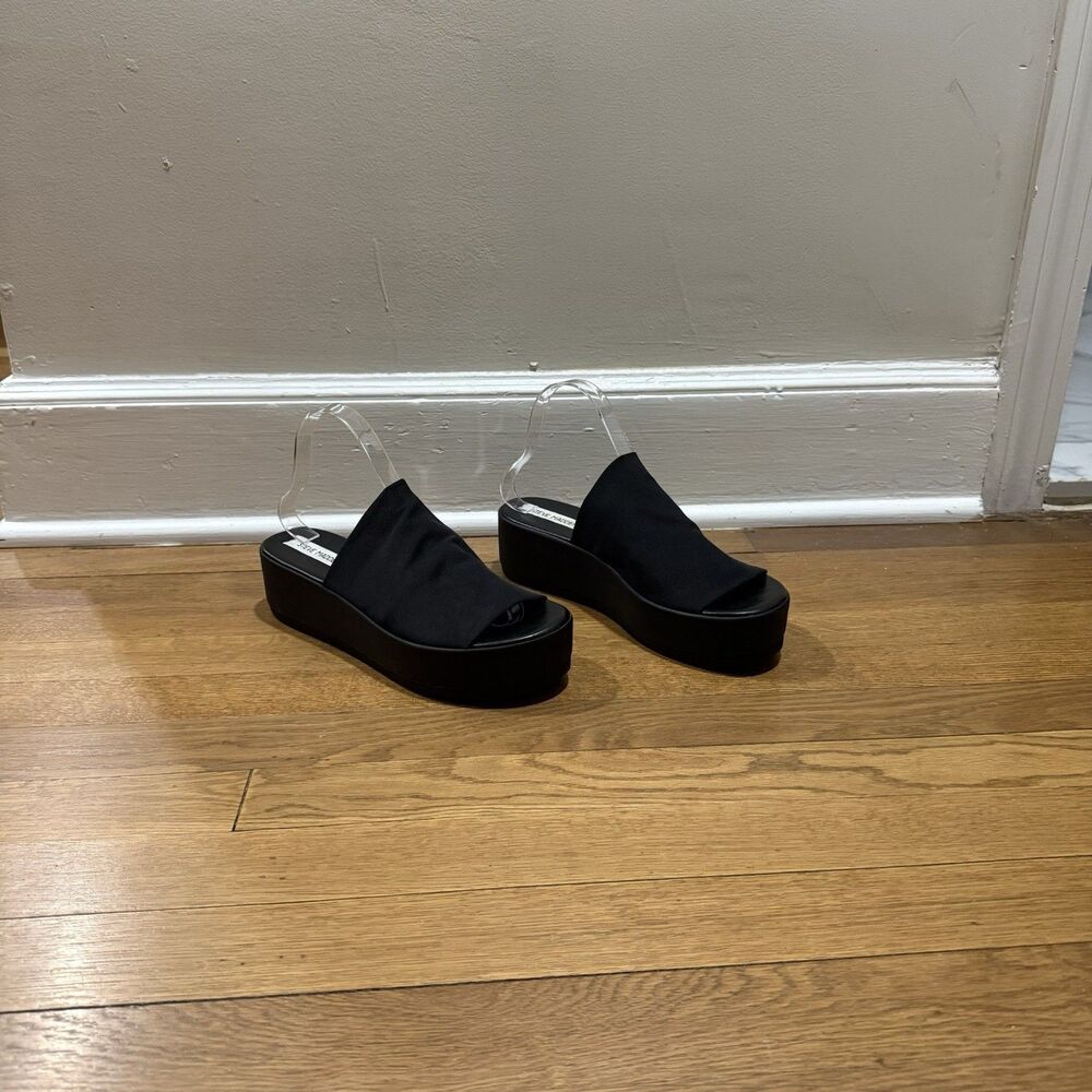 Steve Madden Black Stretch Chunky Y2K  Slip On Slinky Platform Slide Sandal Sz 9